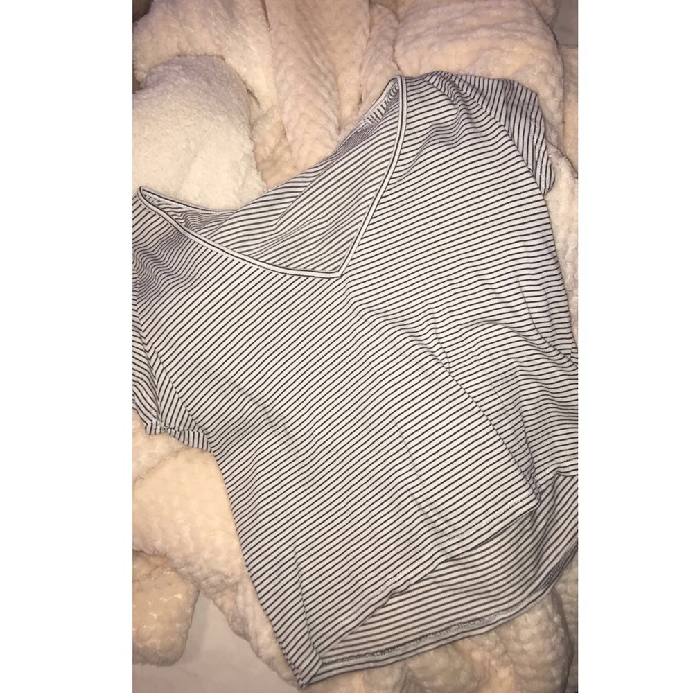 Dark blue & white striped V-neck top